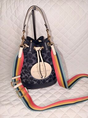 Coach Dempsey Bucket & Drawstring Blue Leather